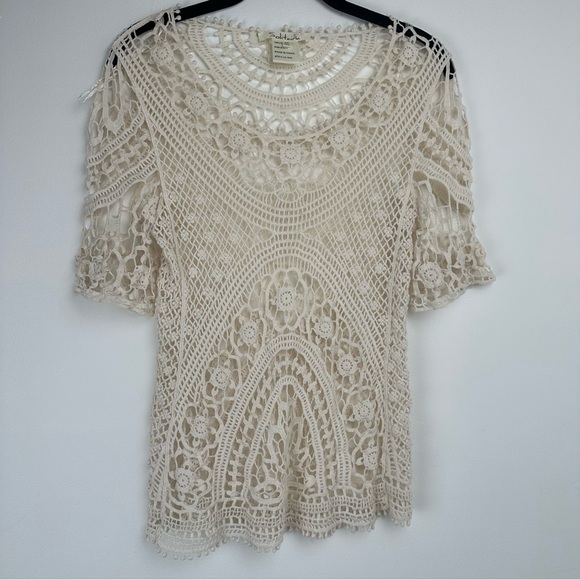 Solitaire Tops - Solitaire Crochet Top Size Medium Cream Boho Western Beachy Hippie